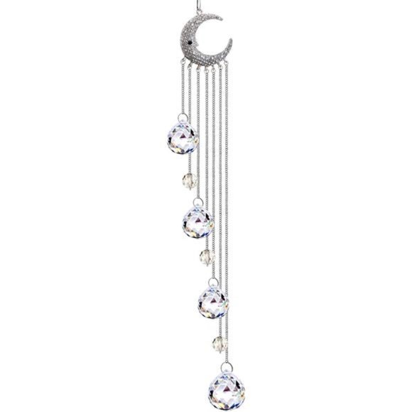 Hanging Clear Crystal Suncatcher Ornaments with Moon Decor Rainbow Maker Crystal - Picture 1 of 7